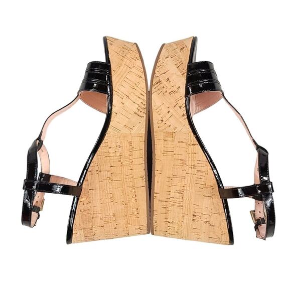 Kate Spade Tallin Cork Wedge Heel Sandals Black Patent Leather - Picture 9 of 12